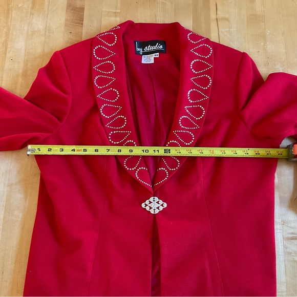 BMJ Studio Red Rhinestone Embellished Evening Jacket 16W w/ Removable Dickey - Picture 14 of 16